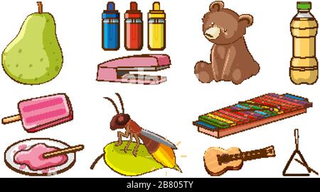 Grand ensemble d'animaux et d'autres objets sur fond blanc illustration Illustration de Vecteur
