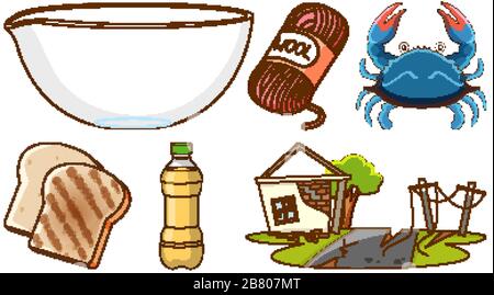 Grand ensemble d'animaux et d'autres objets sur fond blanc illustration Illustration de Vecteur