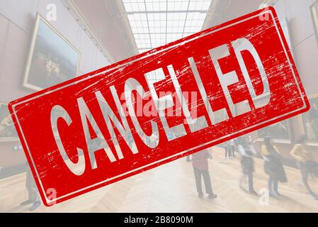 Annulation du contexte de l'exposition - concept d'événements d'annulation en raison de l'éclosion de covid-19. Banque D'Images