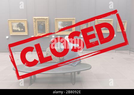 Contexte d'exposition fermé - concept d'événements d'annulation en raison de l'éclosion de covid-19. Banque D'Images