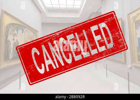 Annulation du contexte de l'exposition - concept d'événements d'annulation en raison de l'éclosion de covid-19. Banque D'Images