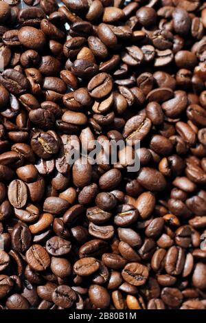 Gros plan de grains de café frais rôtis. Faire de l'espresso. Banque D'Images