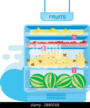 Etagère avec fruits en magasin illustration vectorielle plate Illustration de Vecteur