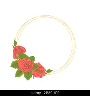 Cadre à lignes rondes avec bouquets roses à fleurs roses. Illustration vectorielle Illustration de Vecteur