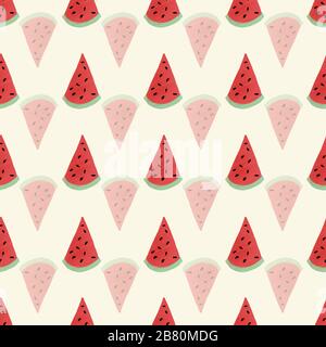 Le pastèque coupe un motif vectoriel sans couture. Fruits d'été peints à la main sur fond répétitif. Illustration de Vecteur