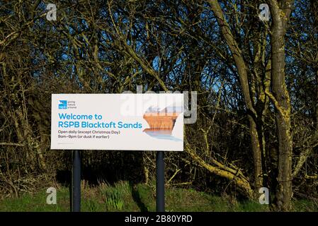 Inscription L'accueil des visiteurs de RSPB Blacktoft Sands, une réserve naturelle dans l'East Yorkshire, England UK Banque D'Images