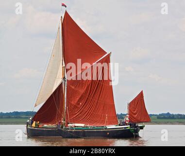 La barge de voile de la Tamise Pudge, un petit bateau de Dunkerque, en pleine voile Banque D'Images
