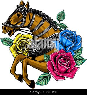 Tête de cheval avec fleurs illustration vectorielle Illustration de Vecteur