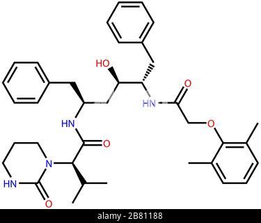 Formule structurale de l'antiviral Lopinavir, actif contre le coronavirus COVID-19 et le VIH Banque D'Images