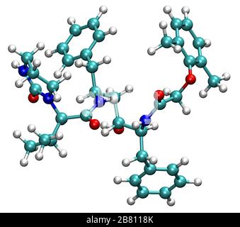 Structure tridimensionnelle de l'antiviral Lopinavir, actif contre le coronavirus COVID-19 et le VIH Banque D'Images