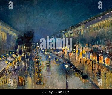 Le boulevard Montmartre de nuit, Camille Pissarro, 1897, Banque D'Images