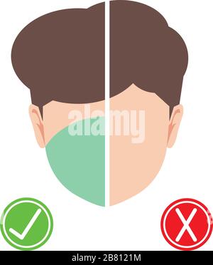 Illustration simple d'un masque facial pour garçon montrant l'importance de porter un masque pour les conditions actuelles Illustration de Vecteur