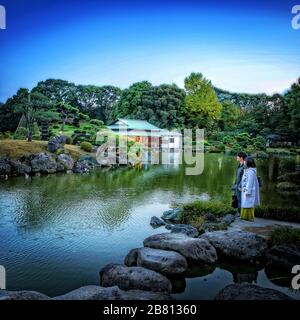 Kiyosumi Garden, Fukagawa, Tokyo, Japon Banque D'Images