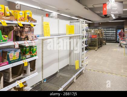 Coles supermarché à Rose Bay, Sydney montrant des étagères vides de rouleaux de toilette. Banque D'Images
