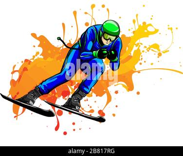 skieur alpin athlète ski alpin ski de descente noir silhouette vecteur Illustration de Vecteur