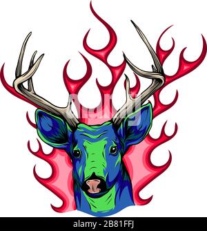 deer esquisse vecteur graphiques tête de couleur avec des cornes Illustration de Vecteur