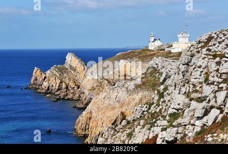 Phare de Pointe du Toulinguet, Camaret-sur-Mer, Finistère, Bretagne, France Banque D'Images