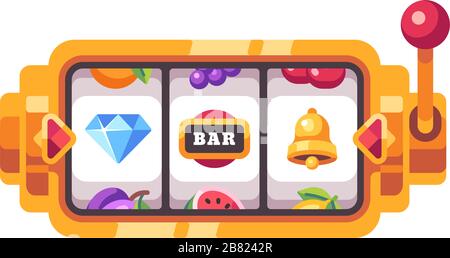 Machine à sous Golden avec différents symboles. Illustration plate du Casino Illustration de Vecteur