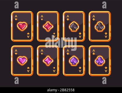 Jeux de cartes de jeu en noir et or avec symboles bijou. Illustration plate de poker Illustration de Vecteur