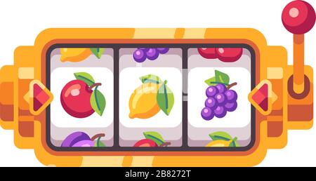 Machine à sous Golden avec symboles fruits. Illustration plate du Casino Illustration de Vecteur