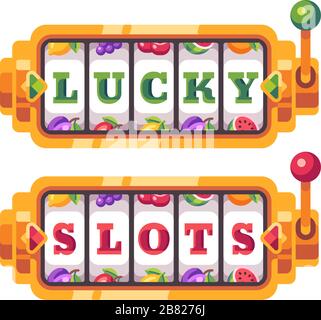 Machine à sous Golden avec lettres Lucky Slots. Illustration plate du Casino Illustration de Vecteur