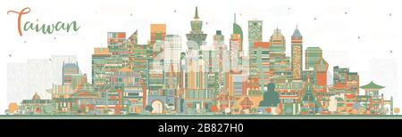 Skyline de Taiwan City avec bâtiments couleur. Illustration vectorielle. Concept de tourisme avec architecture historique. Taiwan Cityscape avec des monuments. Taipei. Illustration de Vecteur