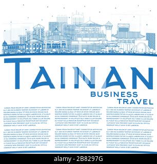 Aperçu Tainan Taiwan City Skyline avec bâtiments bleus et espace de copie. Illustration vectorielle. Illustration de Vecteur