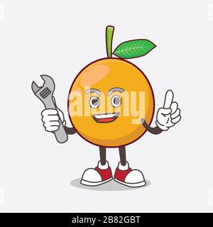 Mascotte de dessin animé africain de Mangosteen comme un mécanicien heureux Banque D'Images