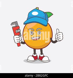 Mascotte de dessin animé africain de Mangosteen comme happy plumber Banque D'Images