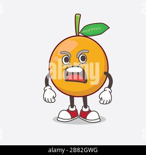Mascotte de dessin animé africain de Mangosteen avec le visage en colère Banque D'Images
