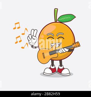 African Mangosteen Caricature mascotte personnage jouant une guitare Banque D'Images