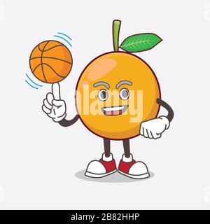 Mascotte de caricature africaine mangosteen avec basket-ball Banque D'Images