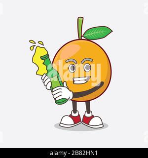 Mascotte de caricature africaine mangosteen tenant une bière Banque D'Images
