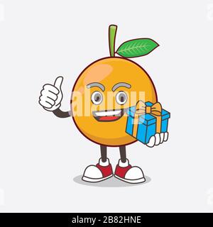 Mascotte de caricature africaine mangosteen avec cadeau Banque D'Images