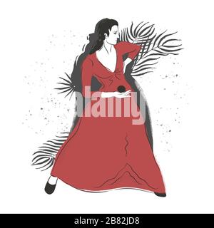 Danseuse espagnole de flamenco avec illustration vectorielle de castes. Illustration de Vecteur