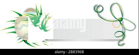 Bannière avec œufs de pâques, ruban vert et espace de copie - Vector Illustration de Vecteur