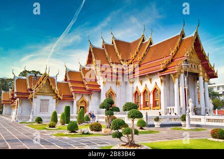 Le temple de marbre, Wat Benchamabophit Dusitvanaram à Bangkok, Thaïlande Banque D'Images