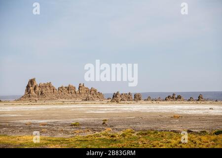 Afrique, Djibouti, Lac Abbe. Vue sur le paysage du lac Abbe Banque D'Images