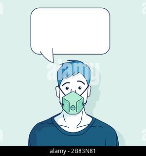 Une personne portant un masque de visage avec une bulle vocale. Concept d'illustration vectorielle de personnes. Illustration de Vecteur