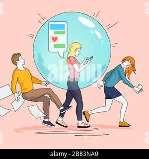 Une bulle sociale pour jeunes femmes poussant et frapper d'autres personnes hors du chemin. Illustration vectorielle People concept. Illustration de Vecteur