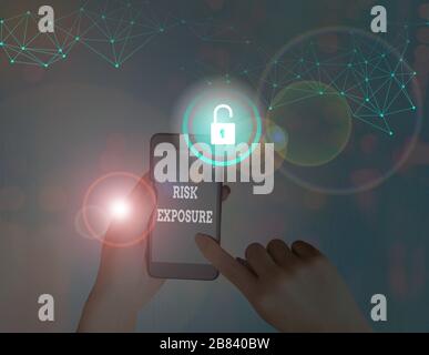 Signe textuel indiquant l'exposition au risque. Photo d'entreprise présentant la perte potentielle quantifiée qui pourrait se produire dans une entreprise Banque D'Images