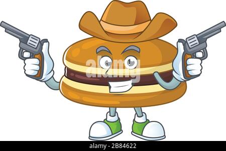 Motif sympa de dessin animé de cowboy sur des pistolets de maintien dorayaki Illustration de Vecteur