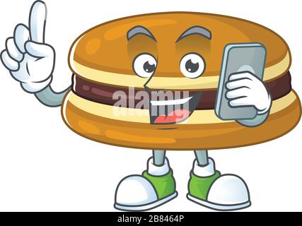 Un style de dessin animé dorayaki doux parlant au téléphone Illustration de Vecteur