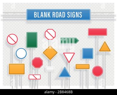 Ensemble de différents panneaux routiers multicolores sur fond transparent Illustration de Vecteur
