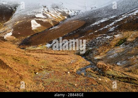 Mennock Pass dans la lumière d'hiver du soir, dans les collines de Lowther, Dumfries et Galloway, en Écosse Banque D'Images