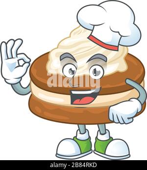 Une photo d'un personnage de dessin animé blanc crème alfajor portant un chapeau de chef blanc Illustration de Vecteur