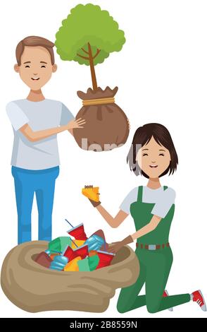 les écologistes couple la plantation et le recyclage Illustration de Vecteur