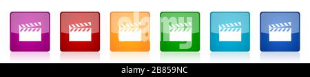 Jeu d'icônes vidéo, illustrations vectorielles carrées brillantes colorées en 6 options pour la conception Web et les applications mobiles Illustration de Vecteur