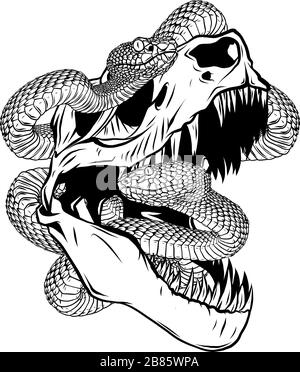 Crâne De Dinosaure. Dessin de T-Rex Skull avec serpent Illustration de Vecteur