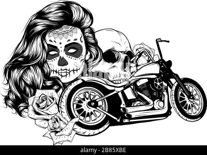 Illustation vector vintage moto du broyeur et les roses poster Illustration de Vecteur